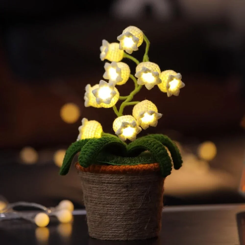 Lily Valley Artificial Crochet Lights Flowers White Lamp Cordless Home Decor